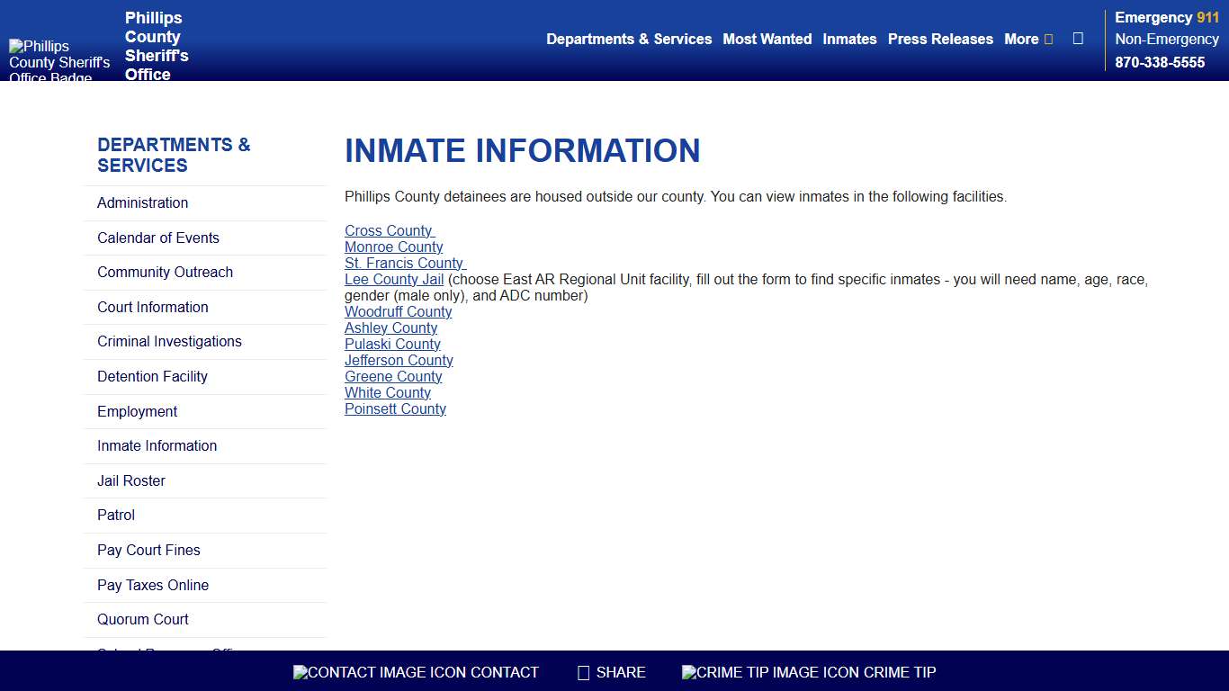 Inmate Information Phillips County Sheriff's Office