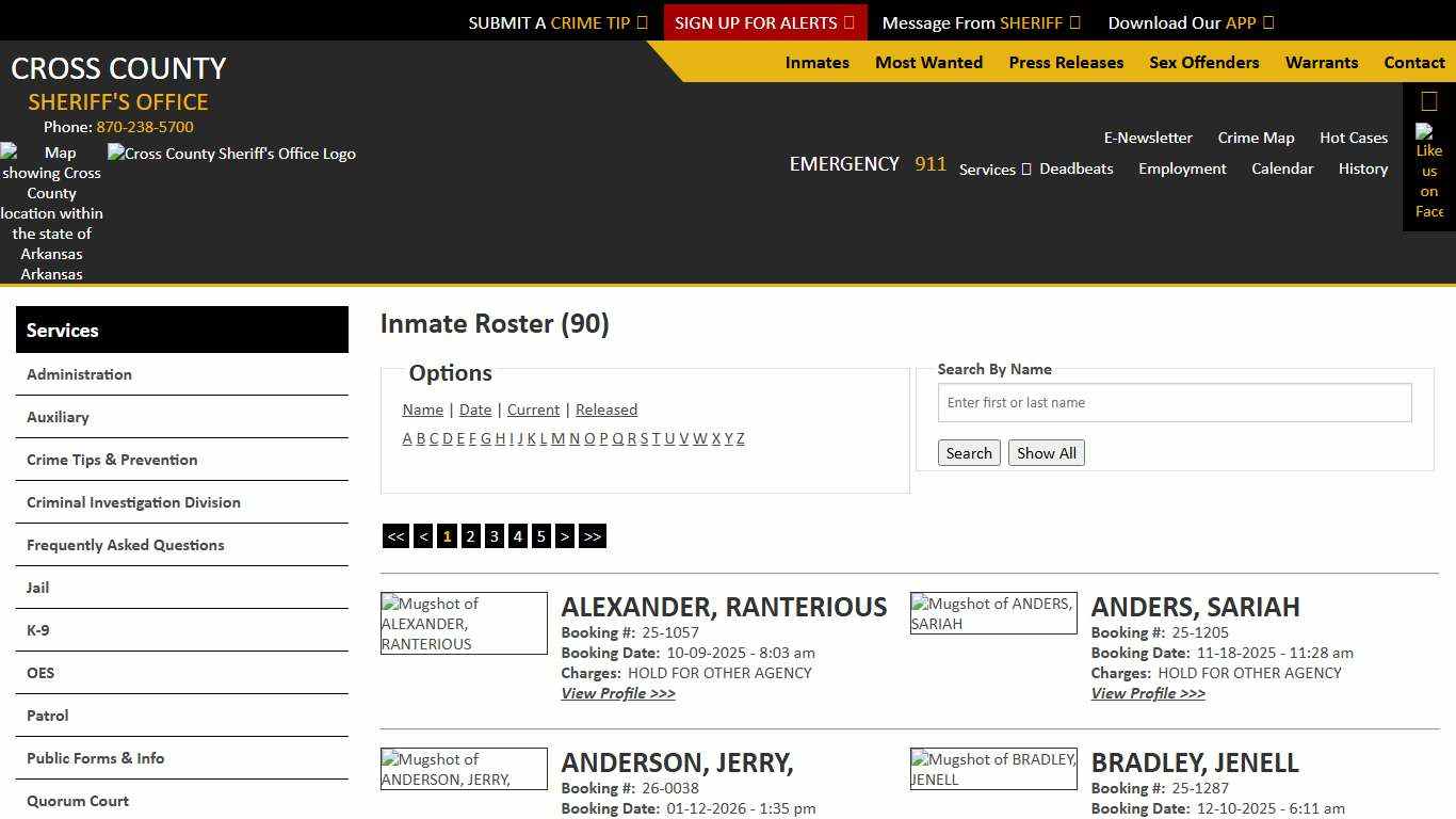 Inmate Roster - Current Inmates - Cross County Sheriff AR
